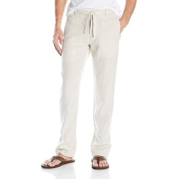 Perry Ellis 100% Linen Drawstring Wide Leg Men's Pants Size 38 X 32 Natural - Picture 1 of 10
